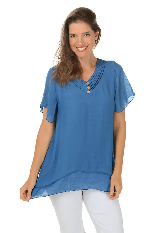 Pleated V-Neck Shark Bite Blouse Sharp Women's Italian