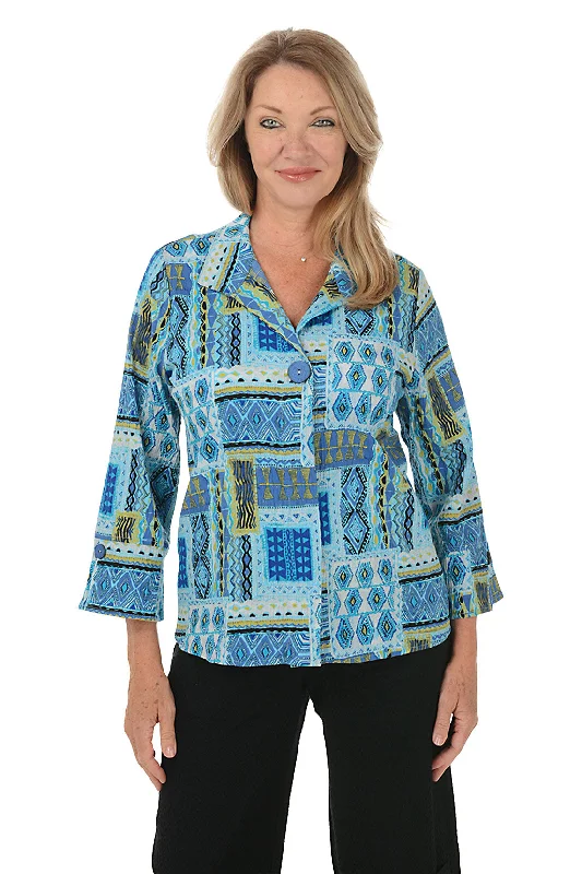 Oasis Patchwork Button-Front Shirt Polished Women's Silk