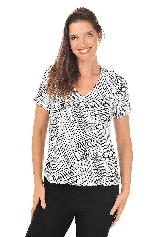 Petite Checkers Eyelet Short Sleeve Top Minimalist Women's Casual