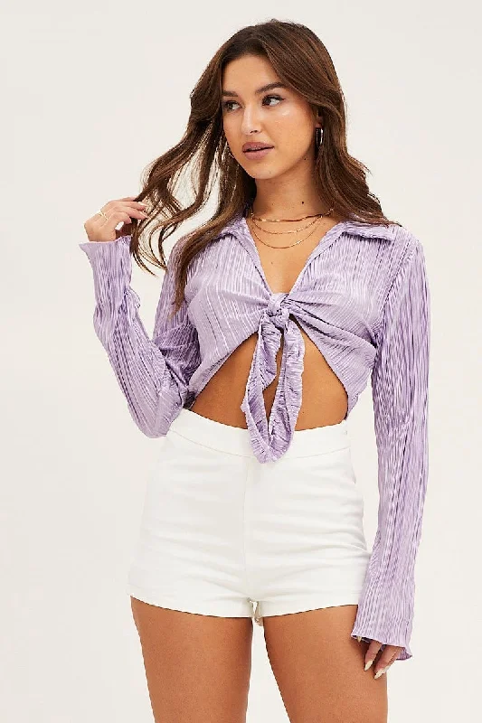 Purple Crop Shirts Long Sleeve Tough Women's Military - inspired