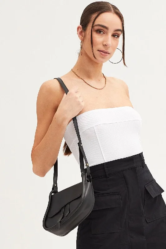 White Tube Top Bandeau Panel Detail Rib Strapless Casual Women's Loose - fitting