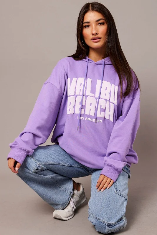Purple Graphic Hoodie Sweater Long Sleeve Confident Women's High - fashion