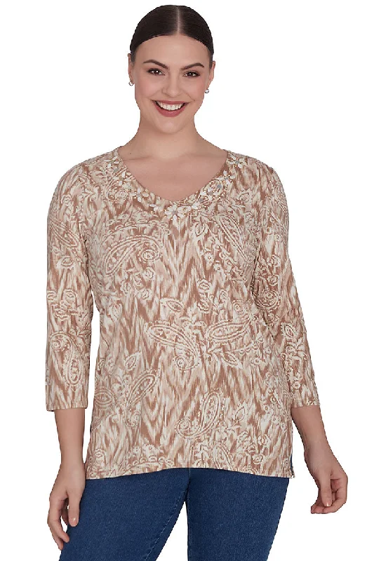 Keep It Natural Ikat Paisley Knit Top Women