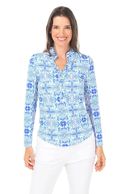 Flower Tile Double Ruffle UPF50+ Sun Shirt garde