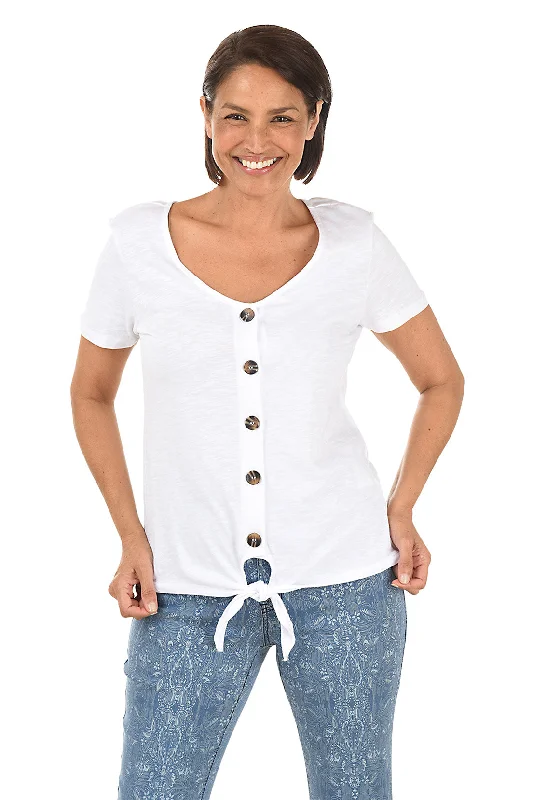 Button-Front Slub-Knit Tee Relaxed Women's Beachy