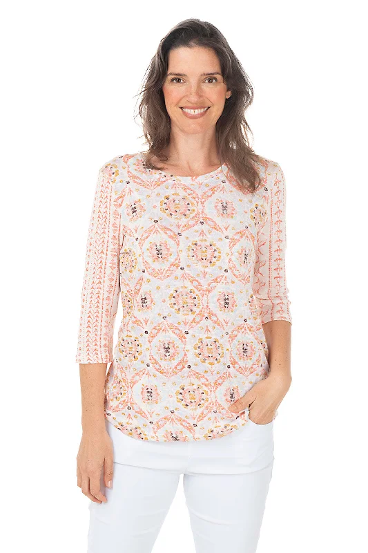Floral Damask Slub Knit Top Dynamic Women's Moto