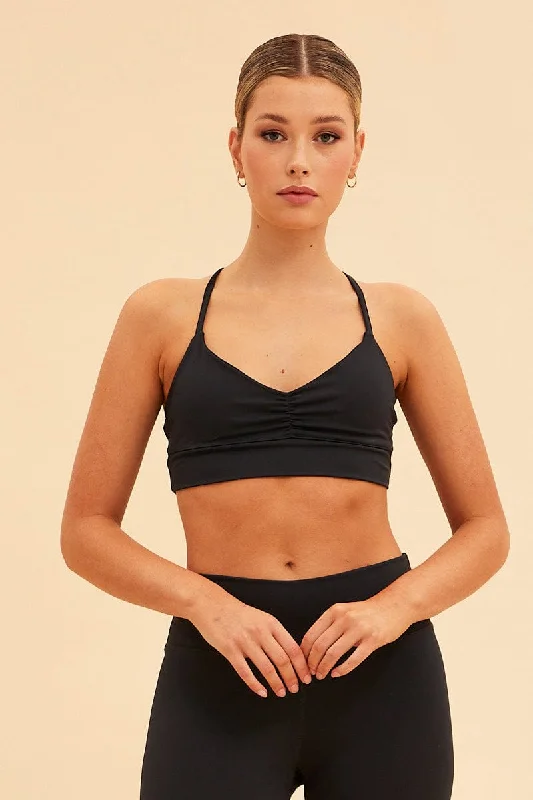Black Sara Bralette Ruched Front Dynamic Women's Moto