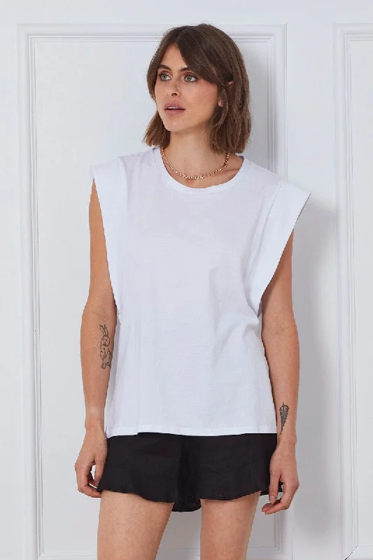 White T Shirt Sleeveless Crew Neck Adventure