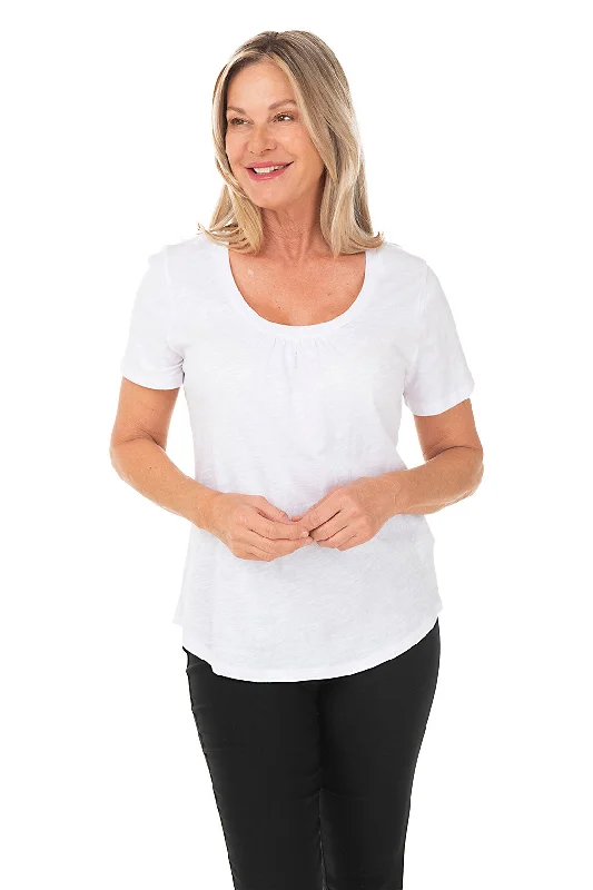 Pleated Chest Scoop Neck Tee Sophisticated Women's 