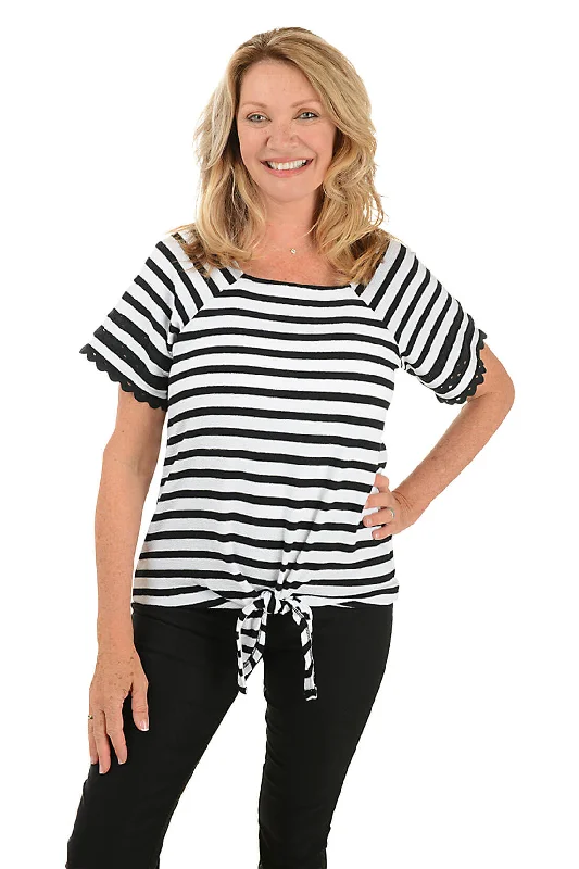 Petite Pattern Play Striped French Terry Top Elegant Women's Formal 