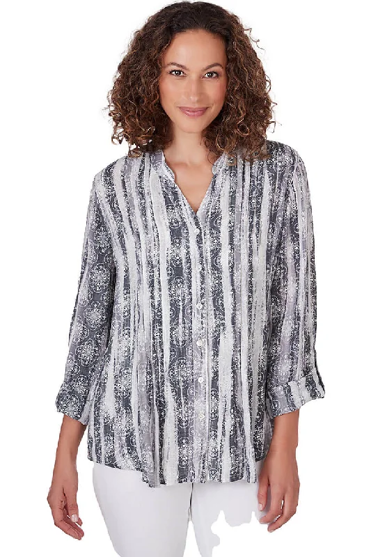 Black Watercolor Medallion Pleated Shirt Tough Women's Military - inspired