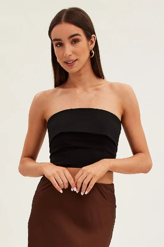 Black Bandeau Top Sleeveless Strapless Crop British Gentlewoman Style