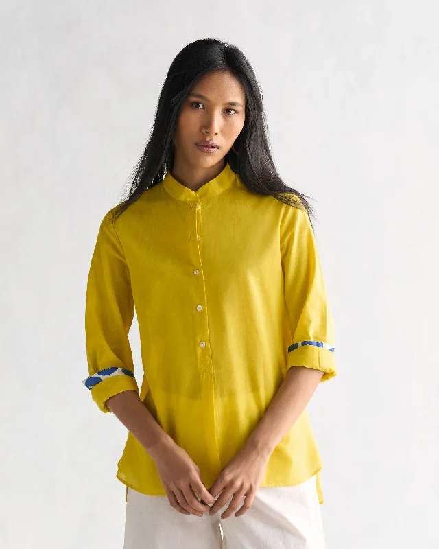 Mandarin Collar Top - Yellow Cool Women's Distressed