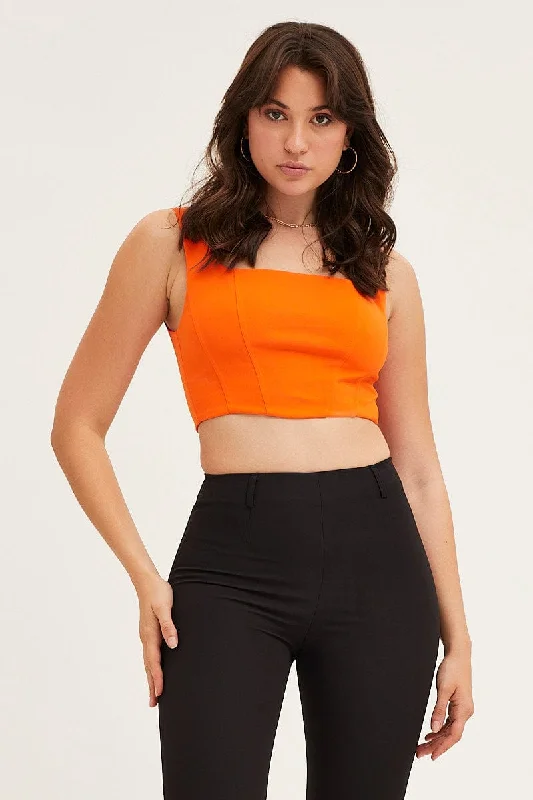 Orange Sleeveless Jersey Shirred Back Corset Top Australian Beach