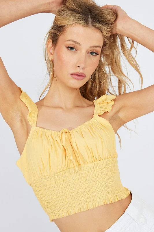 Yellow Crop Top Sleeveless Confident Women's High - fashion