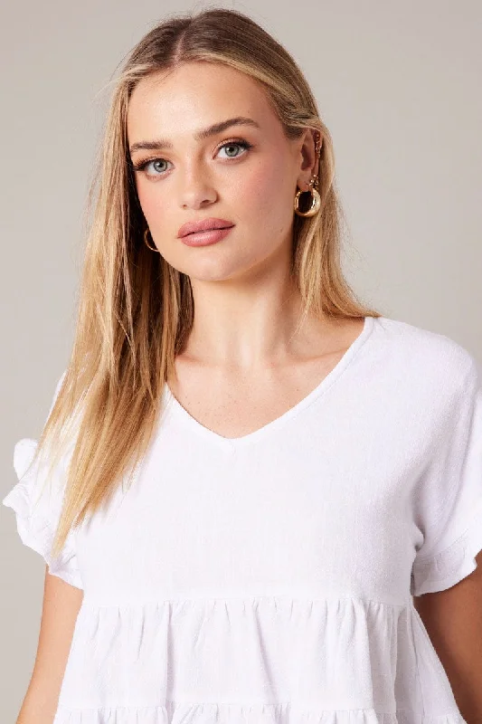 White Tiered Top Short Sleeve Sporty Women's Tennis