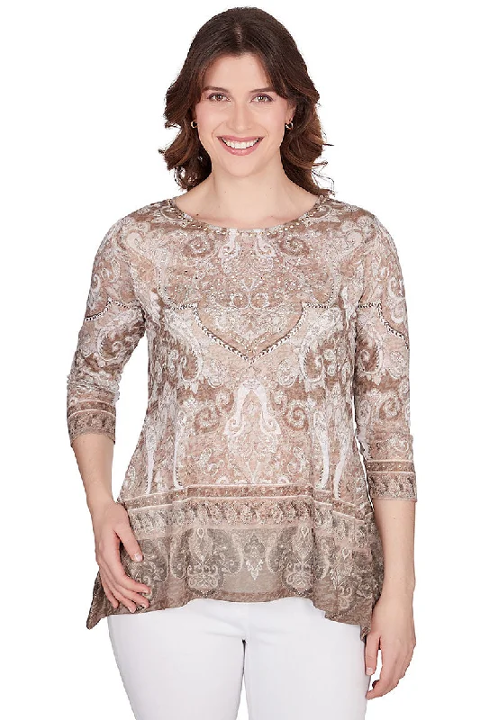 Keep It Natural Jeweled Damask Burnout Top Preppy Women's College