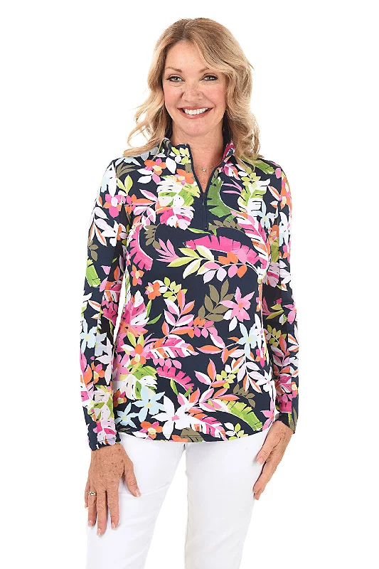 Fiji Flower UPF50+ Mock Neck Top Traditional Women's 