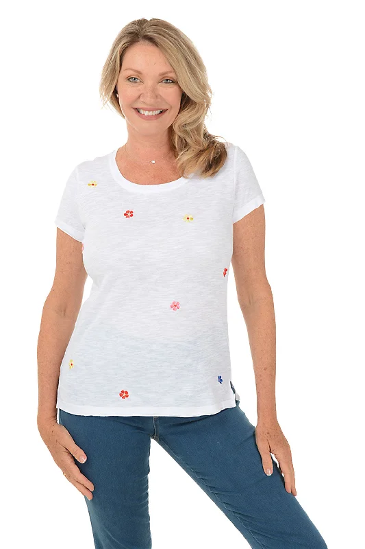 Embroidered Flowers High-Low Tee Bohemian Women's Free