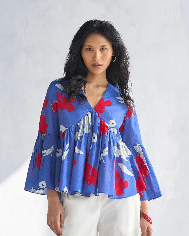 Ruffle Top - Navy & Grey Contemporary 