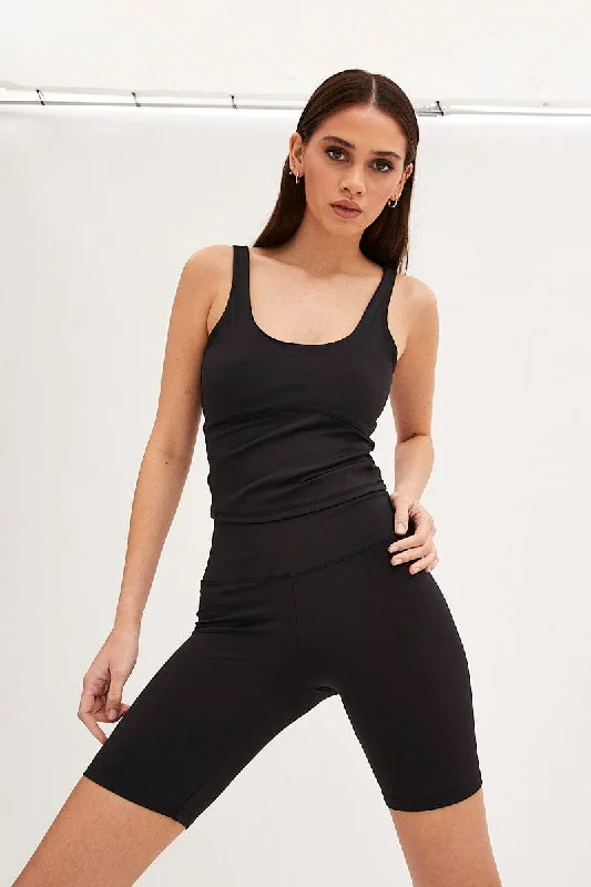 Black Tank Top Sleeveless Underseam Activewear Traditional Women's 