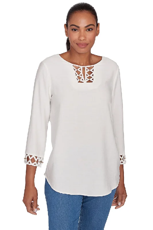 Keep It Natural Beaded Lattice Blouse Youthful Women's Anime - inspired