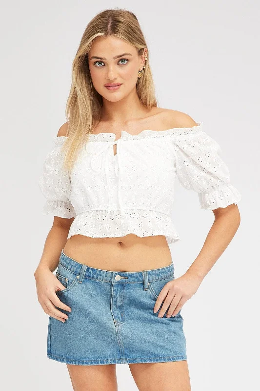 White Top Off Shoulder Short Sleeve Bold Women's Animal Print