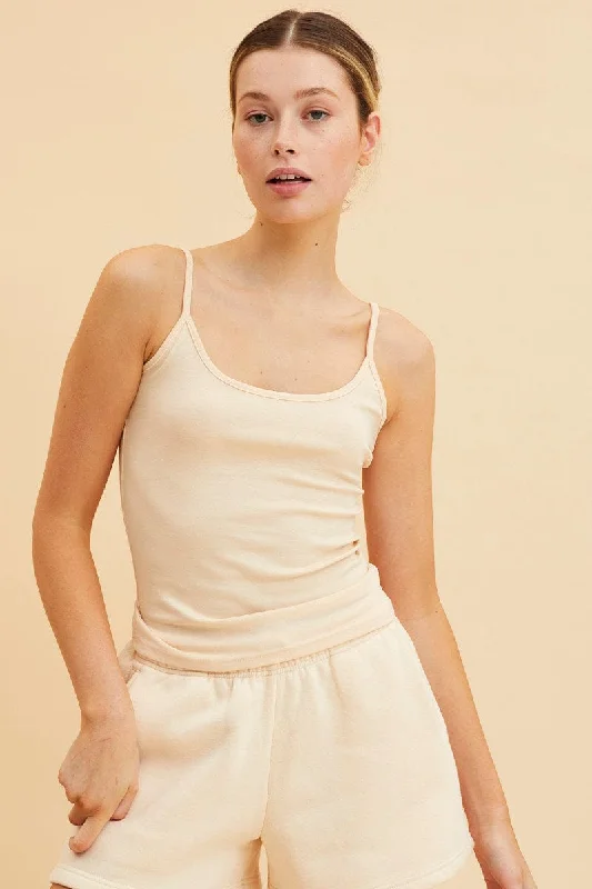 Beige Singlet Top Base Layer Sccop Neck Sleeveless Streetwear Style for 