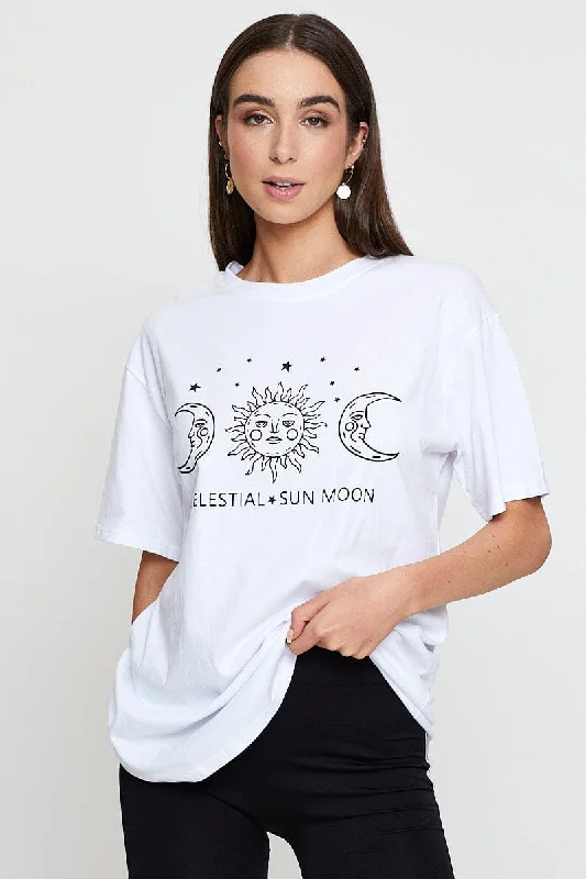 White Graphic T Shirt Short Sleeve Refined Women's Classic 