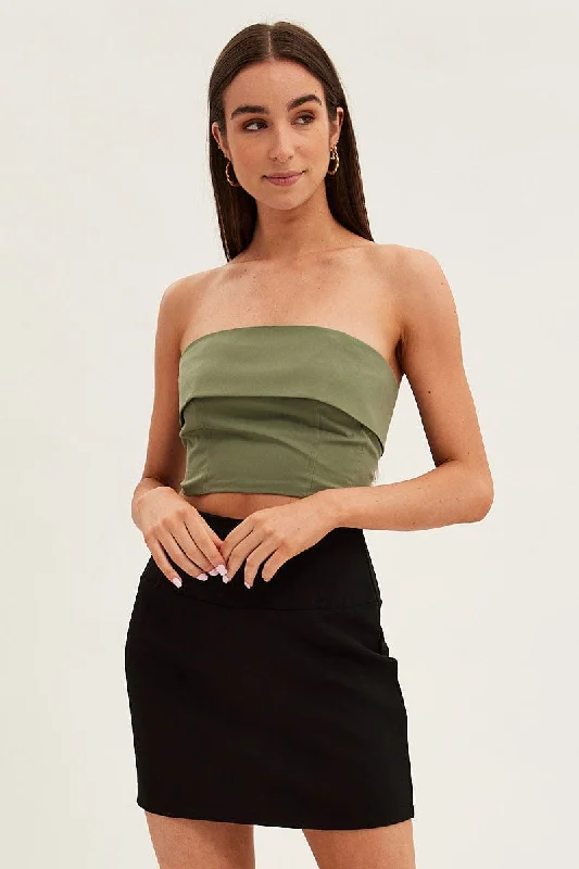 Green Bandeau Top Sleeveless Strapless Crop Earthy Women's Hemp - based