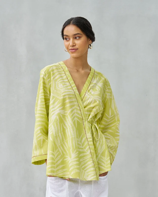 Fern Wrap Top - Lime & Ivory Vintage Women's 1970S 