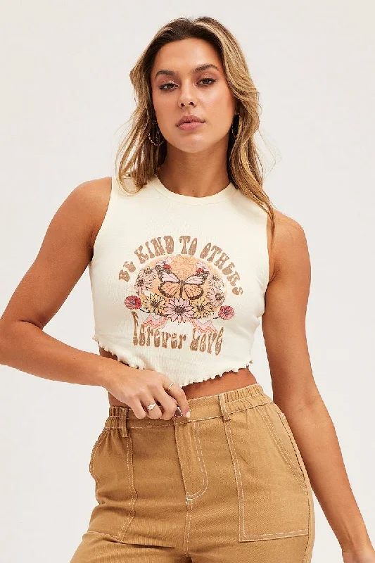 White Lettuce Scarf Hem Cropped Tank Contemporary 