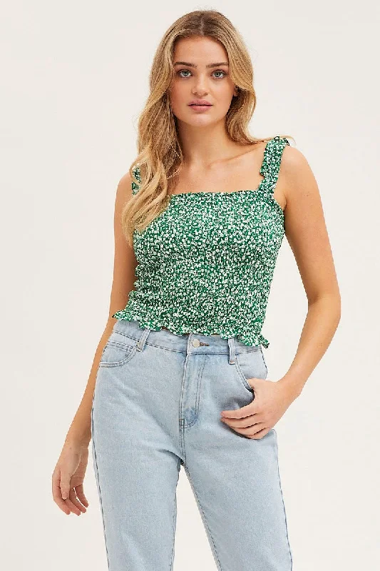 Print Ruched Singlet Sleeveless Youthful Women's Pop