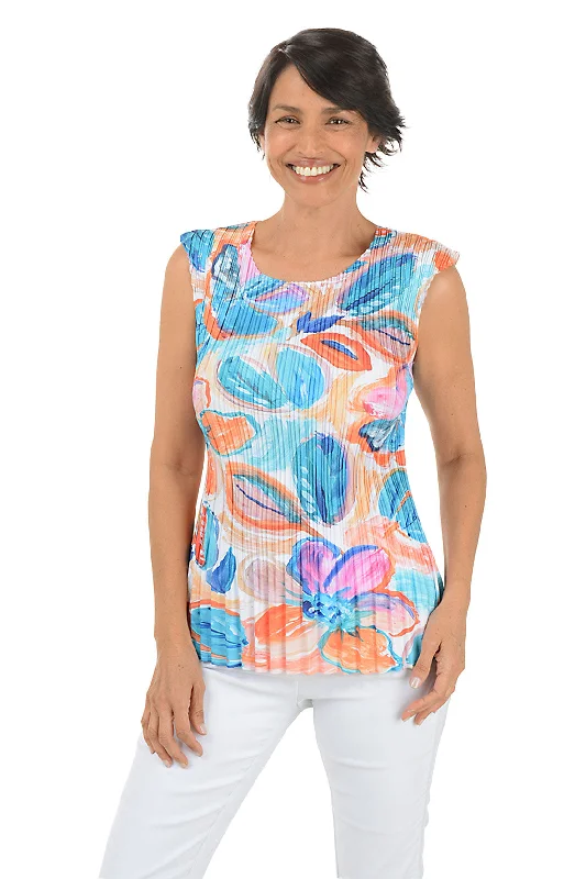 Flower Buds Cap Sleeve Pleated Blouse Bold Women's Statement