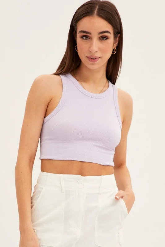 Lilac Tank Top Sleeveless Crew Neck Seamless Dapper Women's Bow - adorned