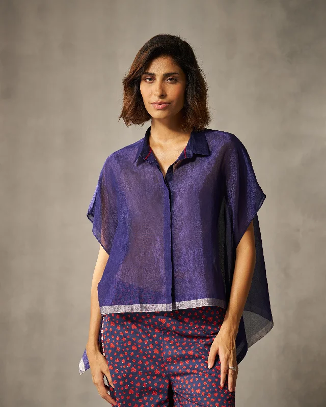 Asymmetrical Hem Top - Navy & Silver Dynamic Women's High - energy