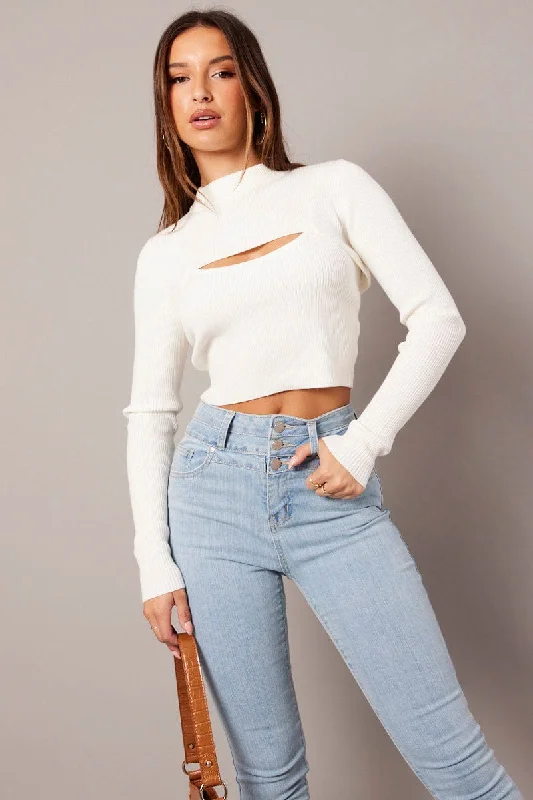 White Knit Top Long Sleeve Shrug and Cami Set Trendy Women's Oversized