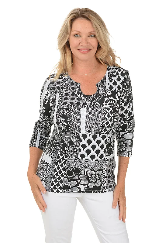 Pattern Play Horseshoe Neck Knit Top Cool Women's Distressed