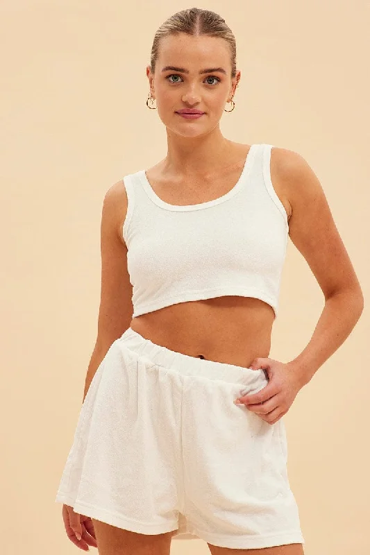 White Terry Beach Crop Tank Disco