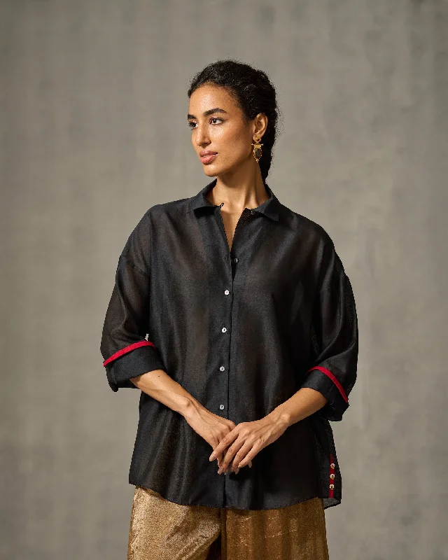 Oversized Shirt - Black Sophisticated Women's 