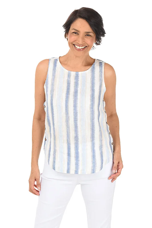 Nautical Striped Sleeveless Linen Blouse Confident Women's Power