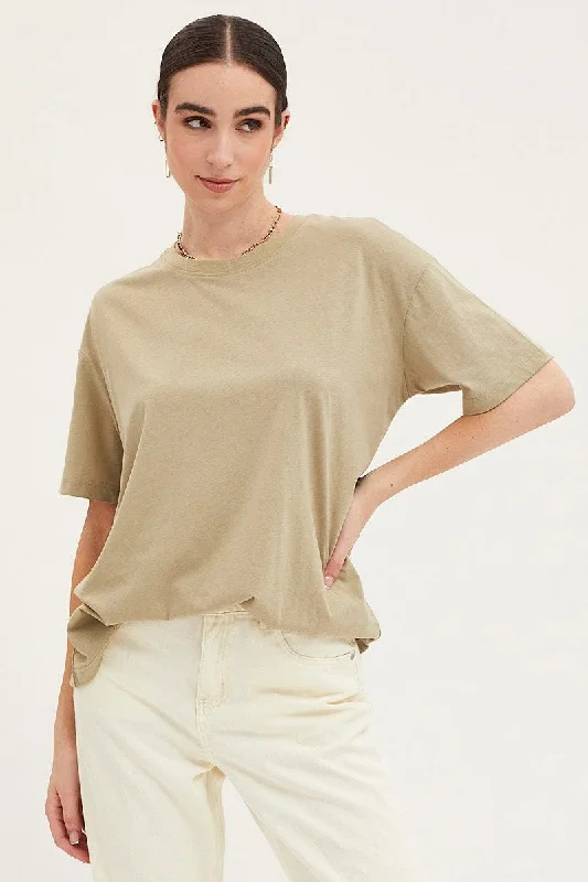 Green Oversized T Shirt Short Sleeve Crew Neck Earthy Women's Hemp - based