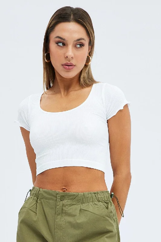 White T Shirt Short Sleeve Scoop Neck Seamless Cozy Women's Sherpa - lined