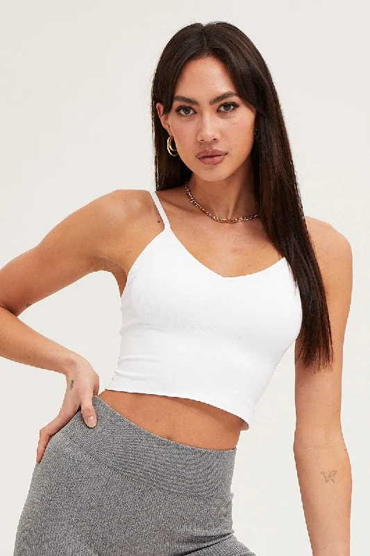 White Crop Top Seamless Monochromatic Office Style