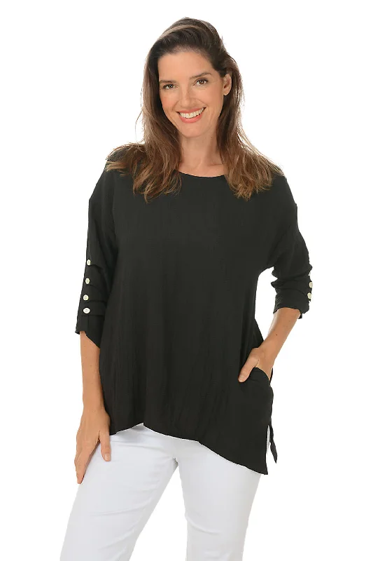 Pleated Button Sleeve Crinkle Blouse Edgy Women's Punk