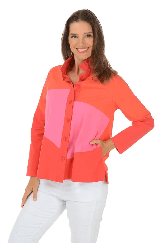 Hot Chili Color Block Shirt Jacket Laid - back Women's Vibe