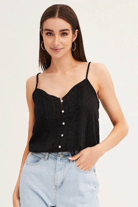 Black Lace Cami Button Front Street