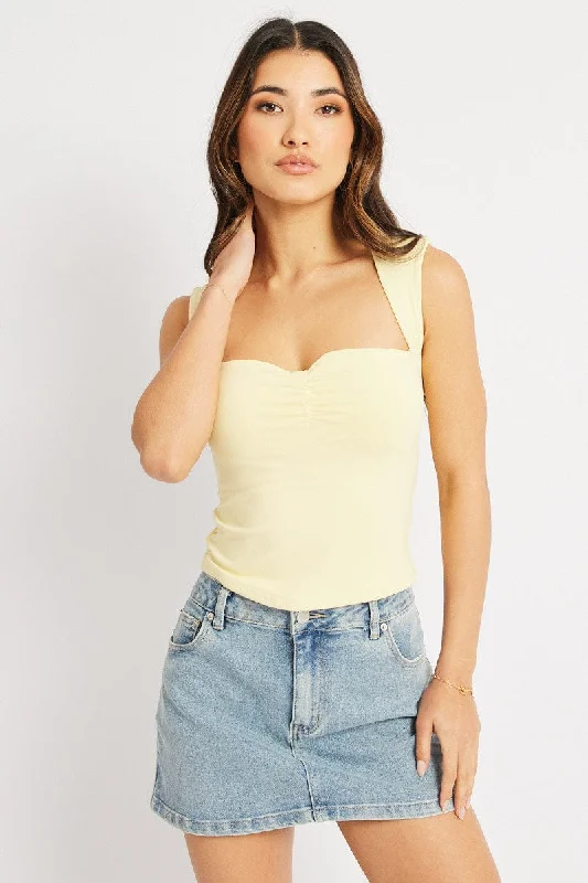 Yellow Sleeveless Top Sweetheart Neck Supersoft Elegant Women's Formal 