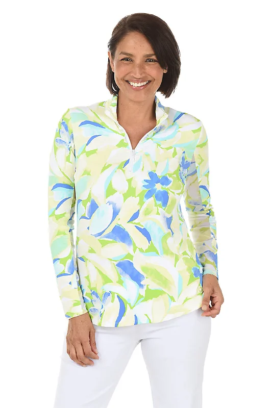 Aquatic Floral UPF50+ Mock Neck Top Confident Women's Power