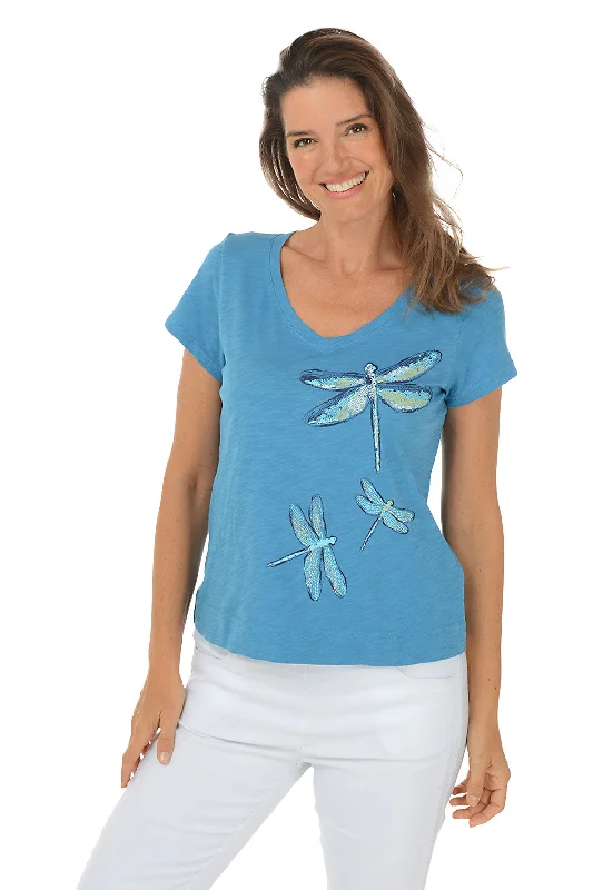 Mosaic Dragonfly V-Neck Tee Practical Women's Multi - 